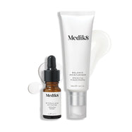 Balance Moisturiser y Glycolic Acid Activator se muestran junto a una muestra de la textura de los productos.