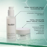 Imagen que muestra la combinación de productos: el gel limpiador diario Total Moisture y la crema hidratante a juego, en la que se destaca una rutina completa de hidratación y refuerzo de la barrera cutánea